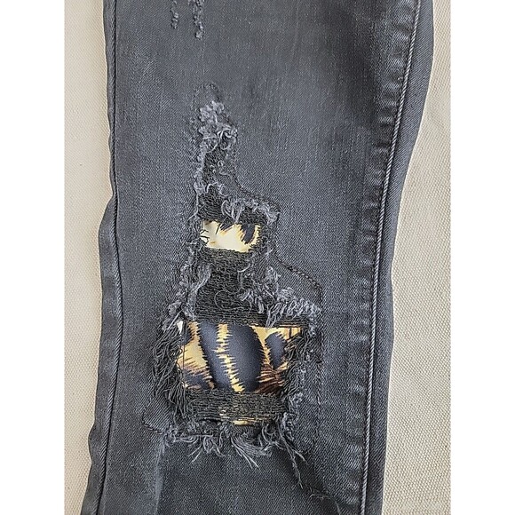 Judy Blue Jeans Womens 3 28x27 Skinny Stretch Ripped Animal Print Black Distress - Picture 7 of 16